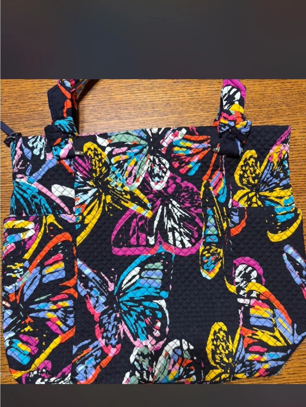 New Vera Bradley Butterfly Print tote - Black with Multicolor Accents - Picture 2 of 4